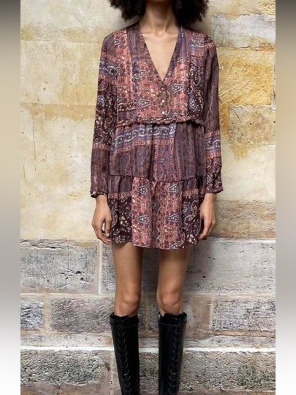 ZARA patchwork print boho mini dress. XS